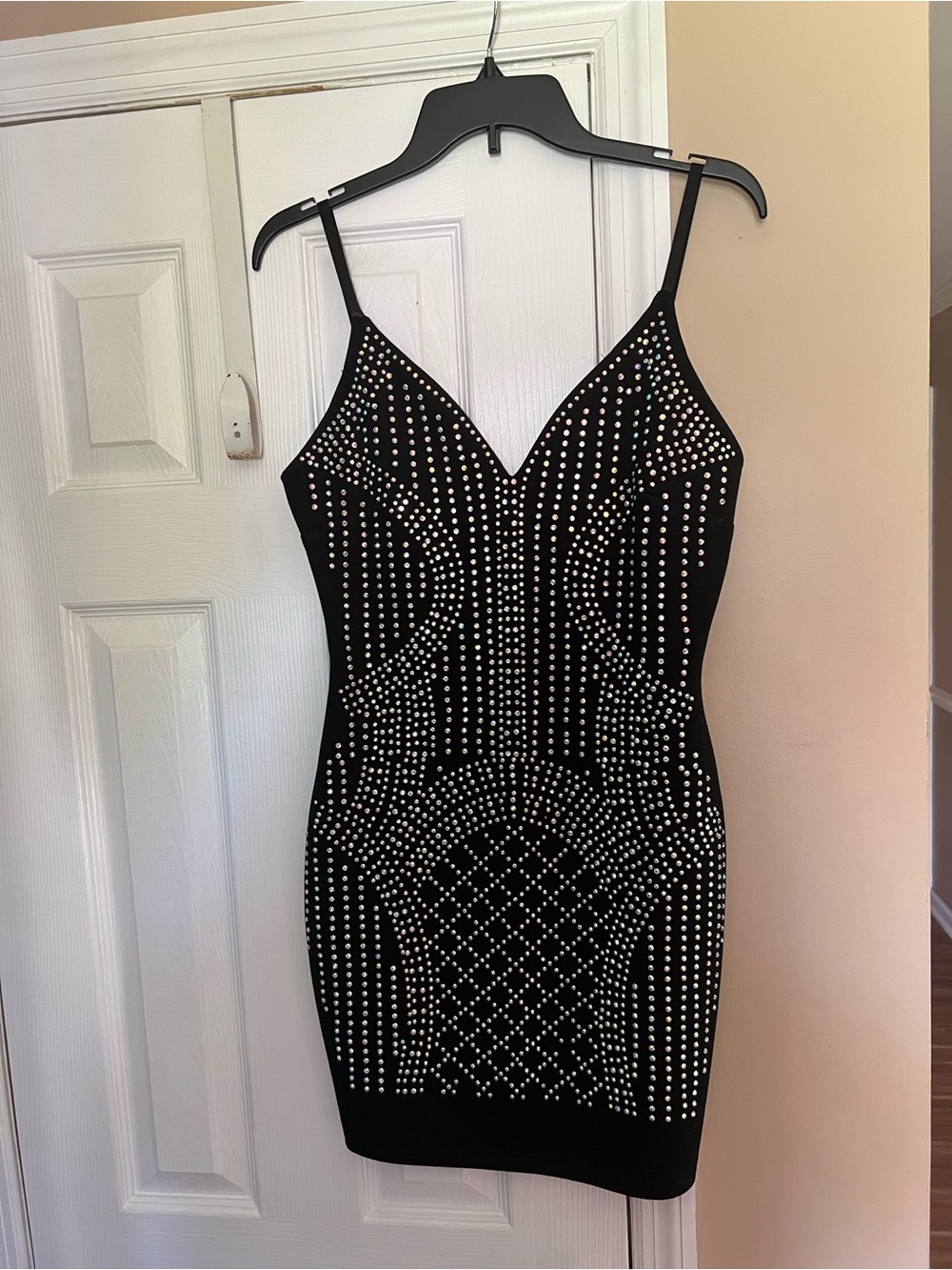 Windsor Black Studded Spaghetti-Strap Mini Dress